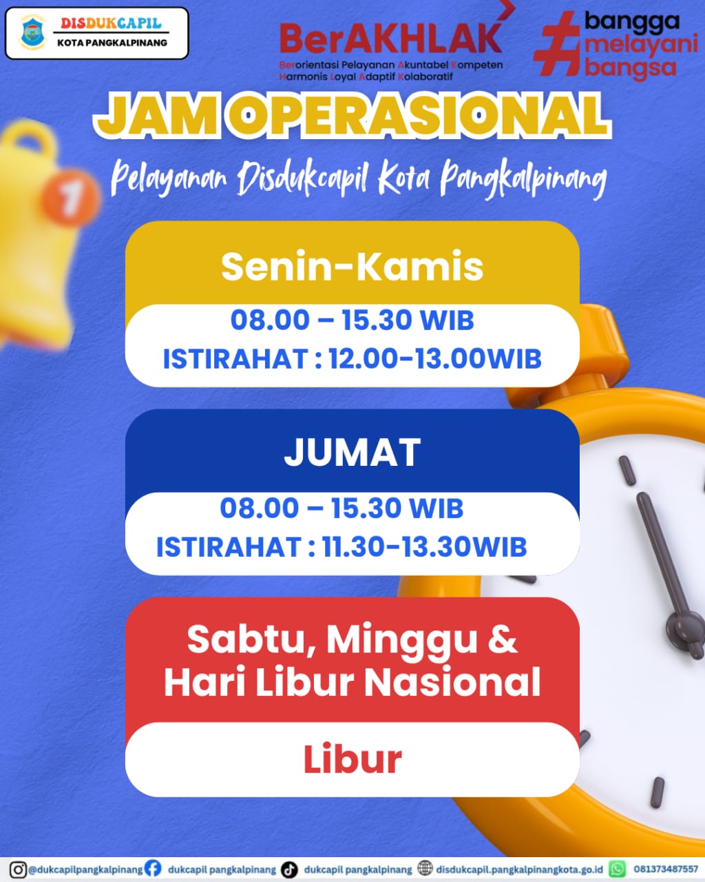 Banner Jam Pelayanan Disdukcapil Pangkal Pinang 2026